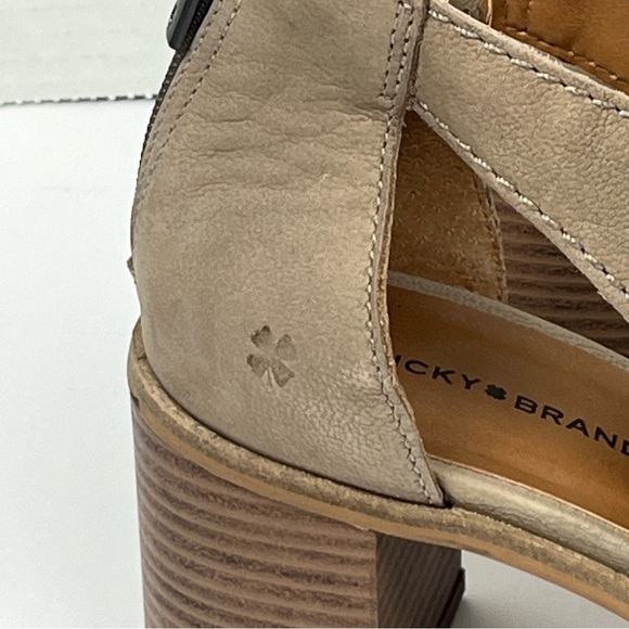Lucky Brand tan Saimy leather open toe block heel back zip shoes, 9M. - Picture 8 of 12